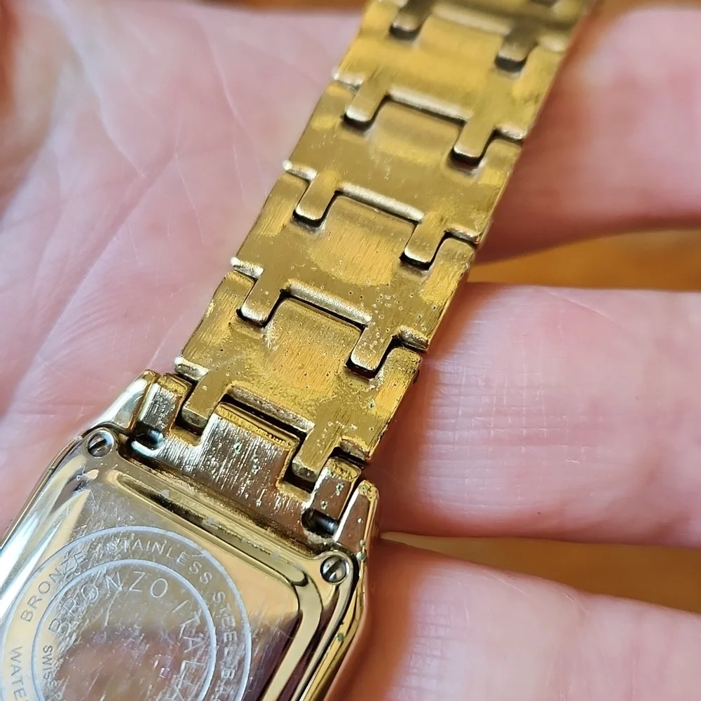 2 BRONZO ITALIA Watches Gold  Rhinestones Mother of Pearl Wristbands‎ Women